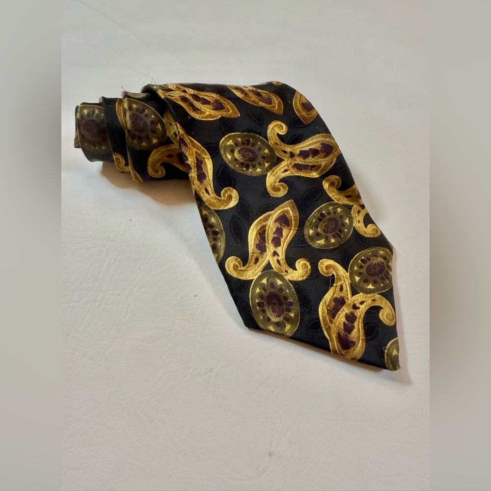 Liberty Of London 100% Silk Bold Navy Blue & Yellow Tie Printed In England